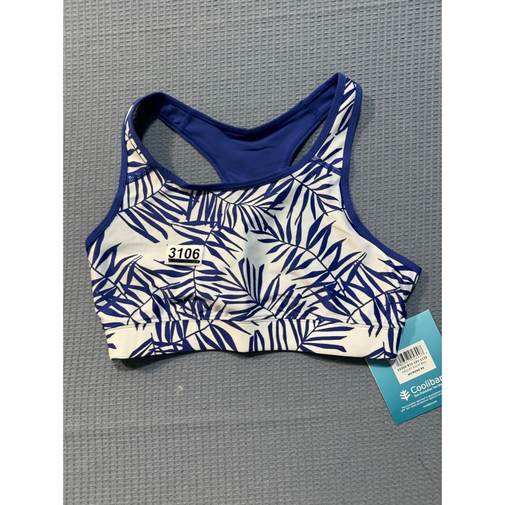 Coolibar Medley Swim Bra Womens XS Blue White Palm Leaf UPF 50+ 03300-873